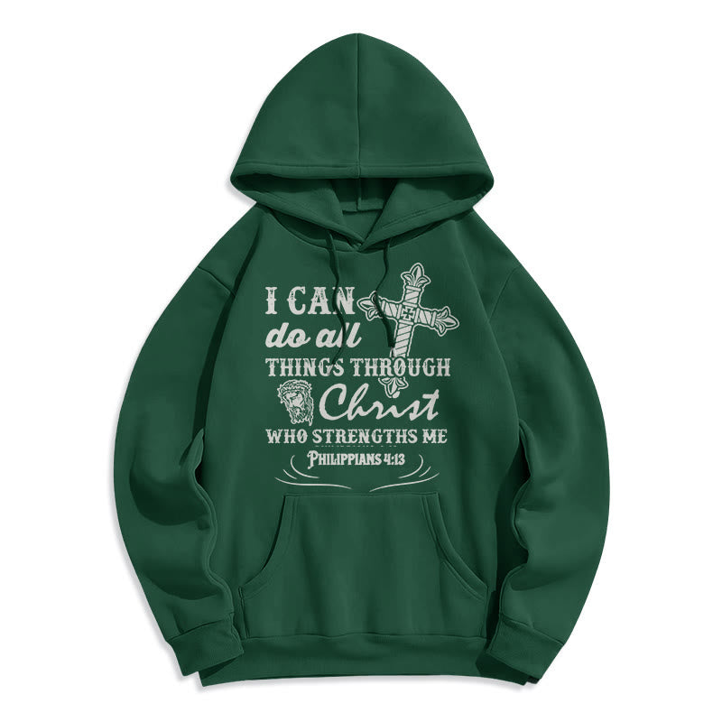 Christianartworkshop Quotation Style I Can Do All Things Fleece Lined Polyester Hoodie - Green - 2XL - image 20
