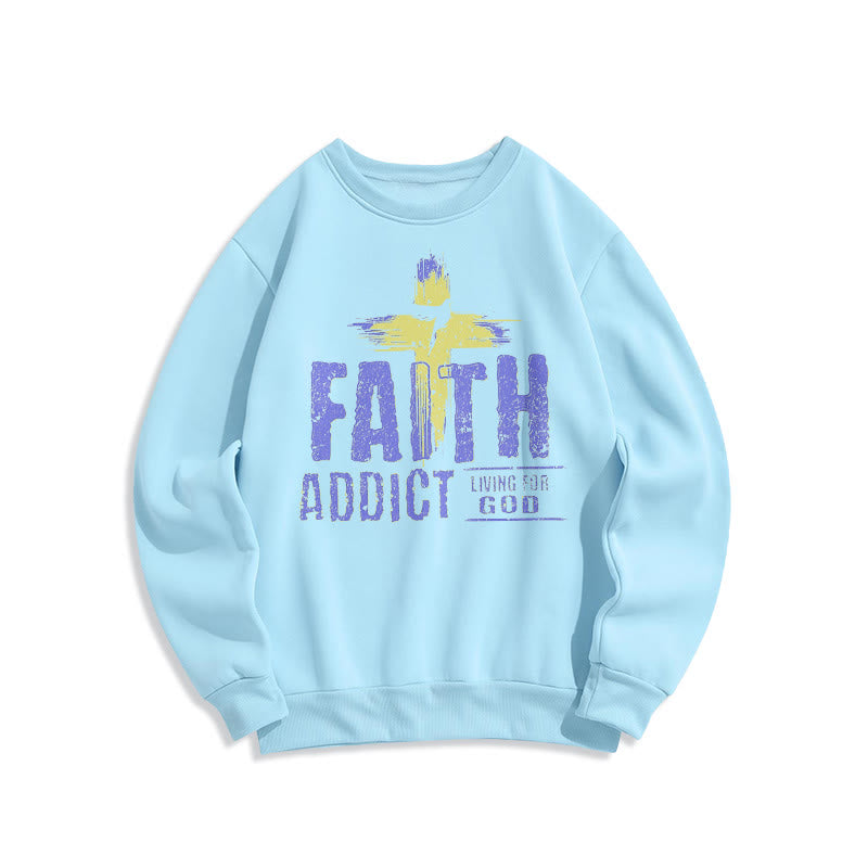 Colored Style Faith Addict Living For God Fleece Lined Polyester Sweatshirt - Blue - 2XL - image 0