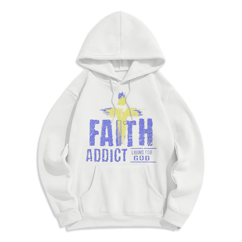 Colored Style Faith Addict Living For God Fleece Lined Polyester Hoodie - White - 2XL - image 0