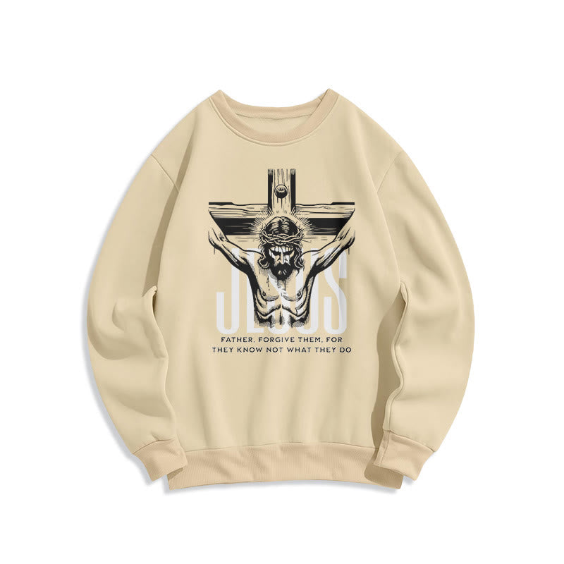Classic Style Father Forgive Them Crucifix Fleece Lined Polyester Sweatshirt - Beige - 2XL - image 10