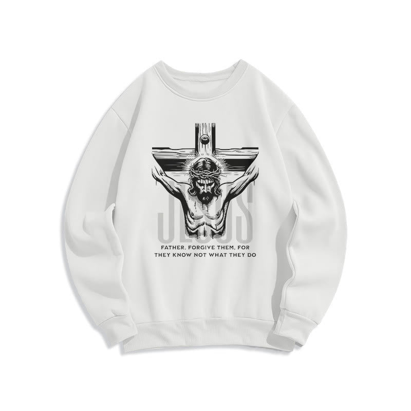 Classic Style Father Forgive Them Crucifix Fleece Lined Polyester Sweatshirt - White - 2XL - image 5