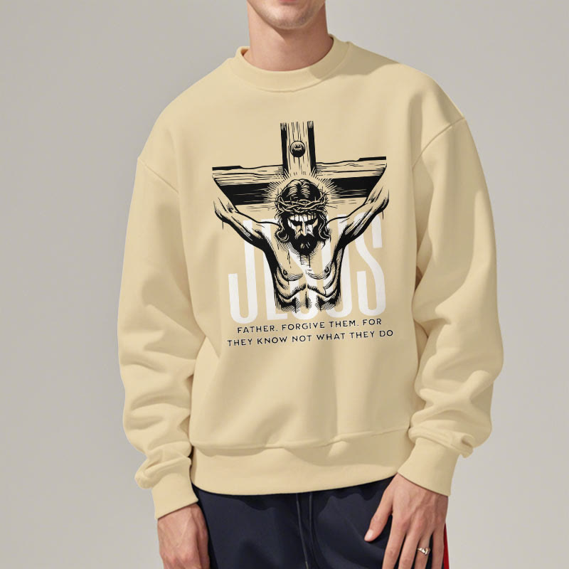 Classic Style Father Forgive Them Crucifix Fleece Lined Polyester Sweatshirt - image 12
