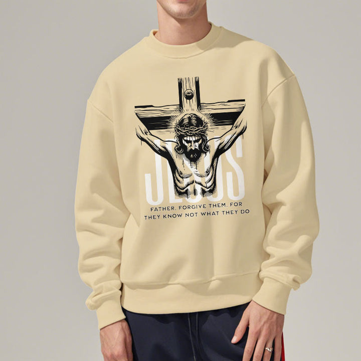 Classic Style Father Forgive Them Crucifix Fleece Lined Polyester Sweatshirt - image 12