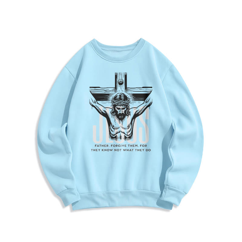 Classic Style Father Forgive Them Crucifix Fleece Lined Polyester Sweatshirt - Blue - 2XL - image 25
