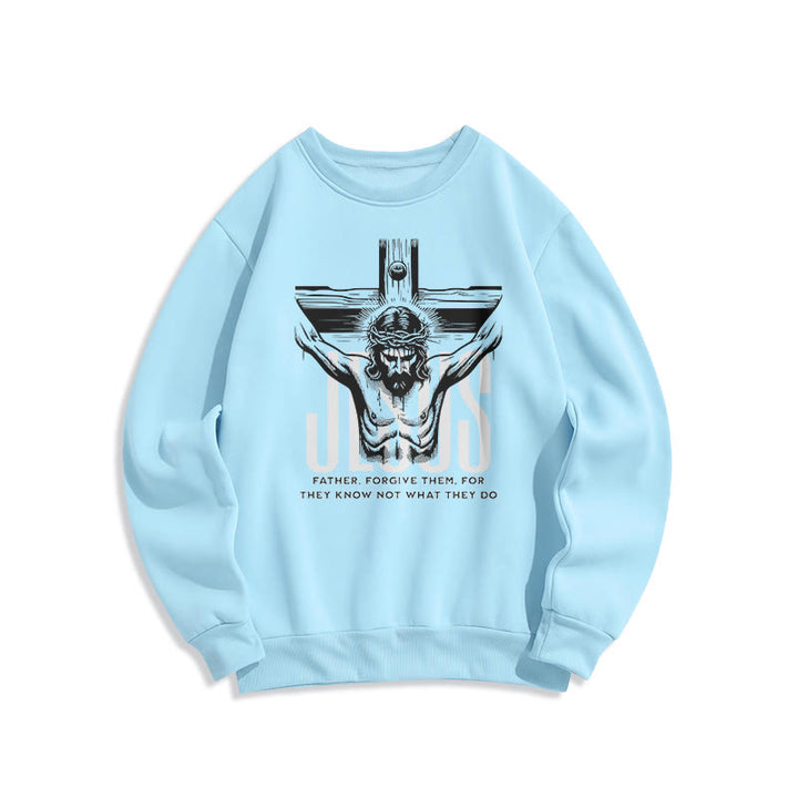 Classic Style Father Forgive Them Crucifix Fleece Lined Polyester Sweatshirt - Blue - 2XL - image 25