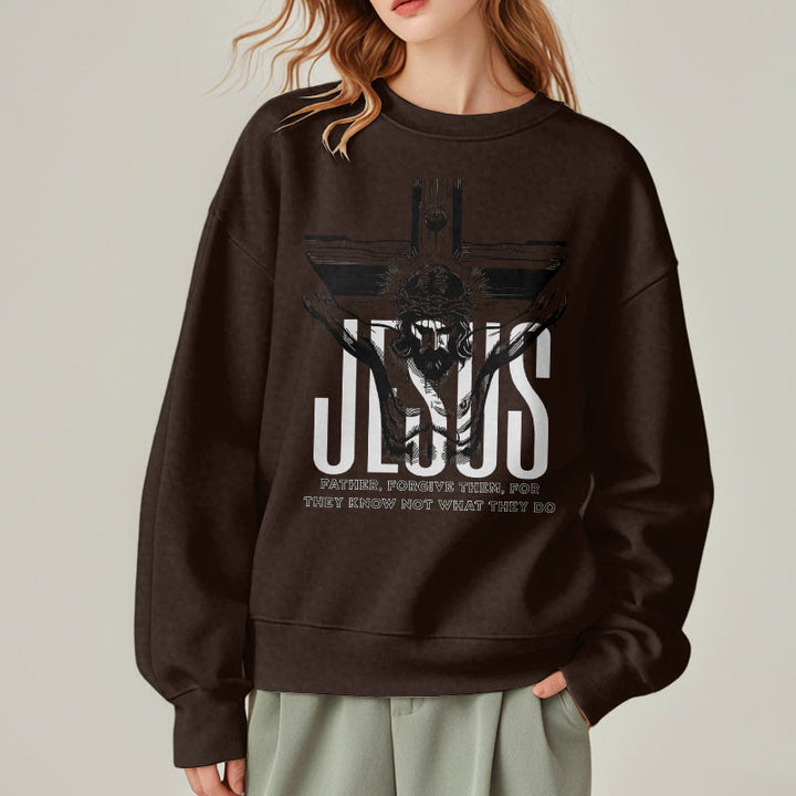 Classic Style Father Forgive Them Crucifix Fleece Lined Polyester Sweatshirt - image 17