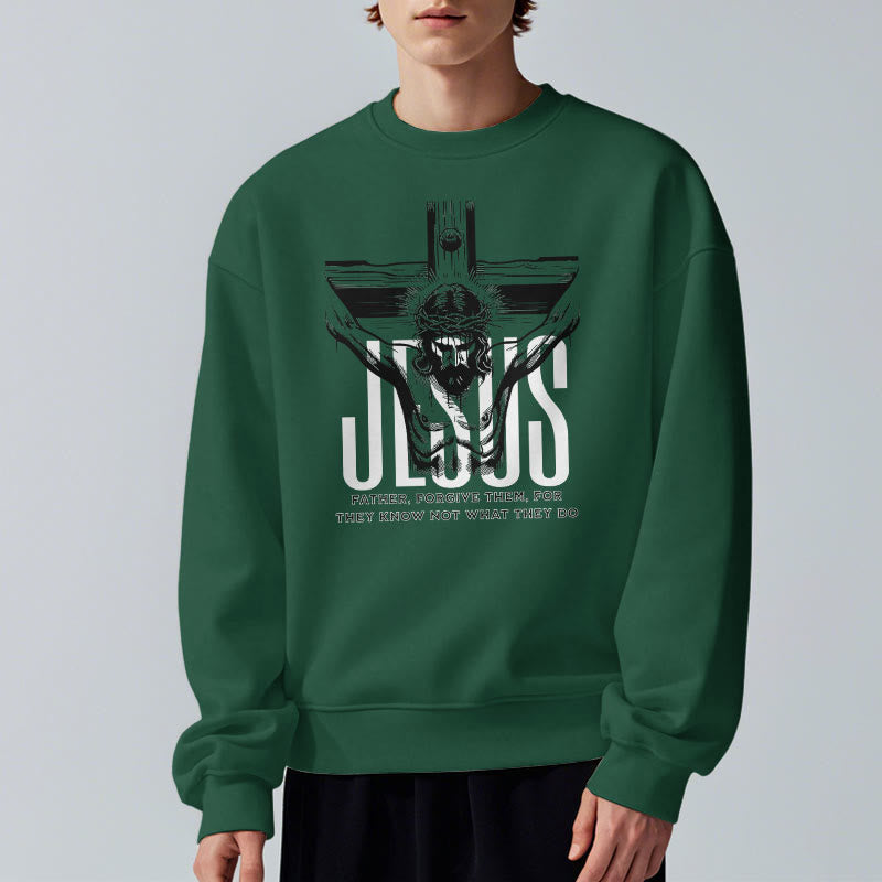 Classic Style Father Forgive Them Crucifix Fleece Lined Polyester Sweatshirt - image 22