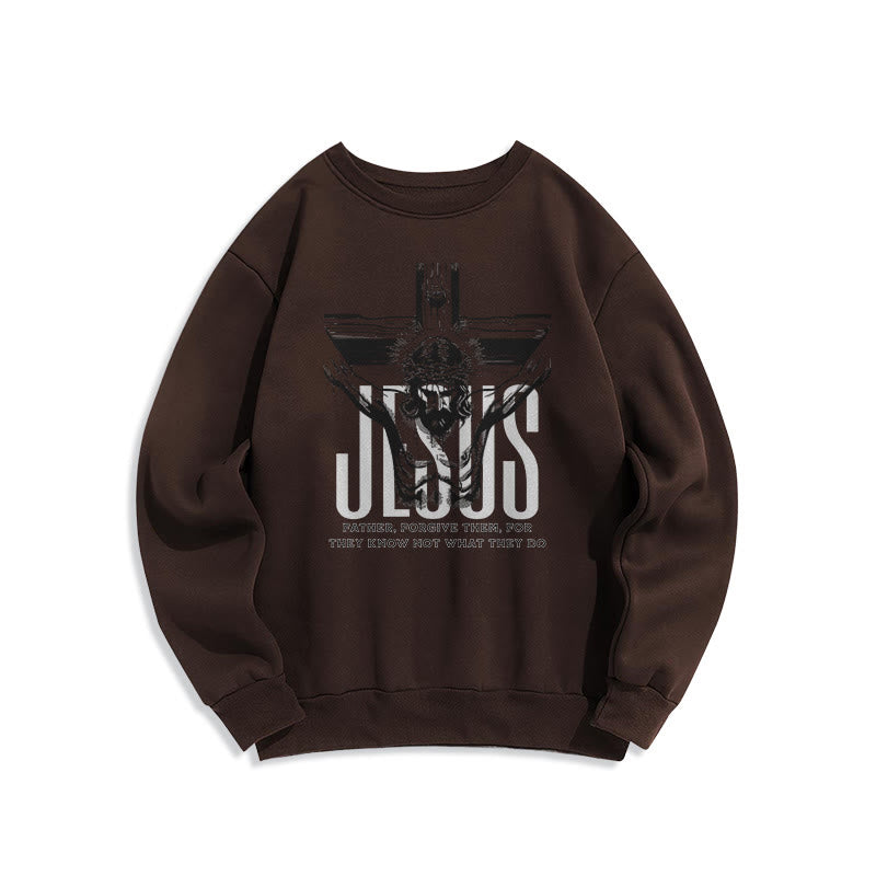 Classic Style Father Forgive Them Crucifix Fleece Lined Polyester Sweatshirt - Brown - 2XL - image 15