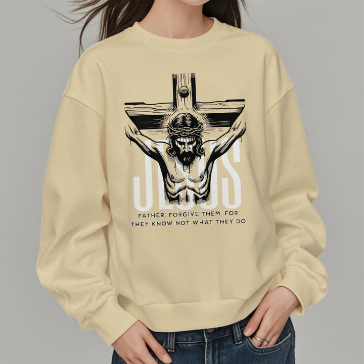 Classic Style Father Forgive Them Crucifix Fleece Lined Polyester Sweatshirt - image 13