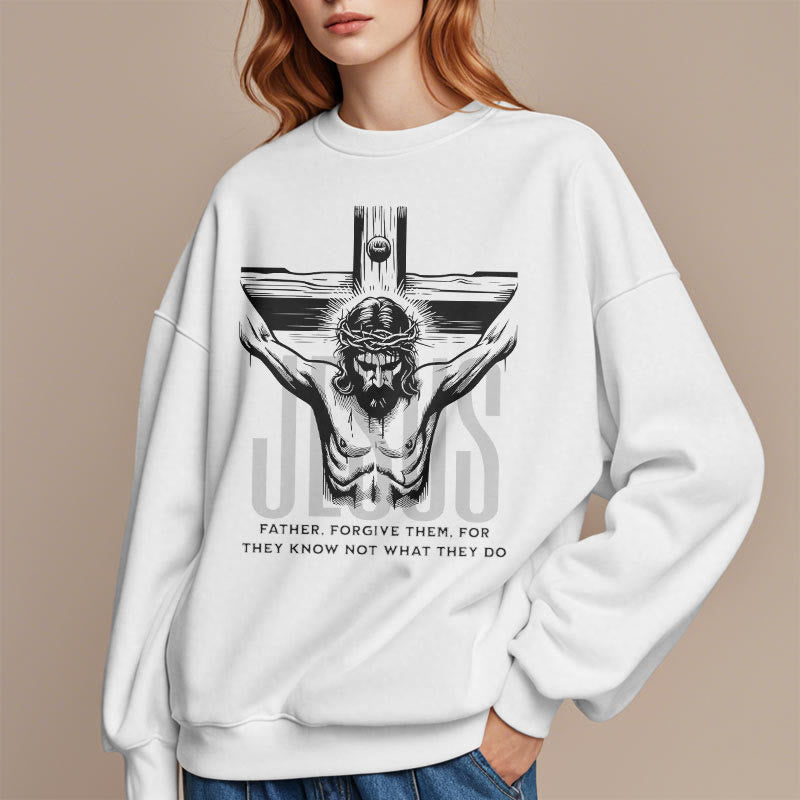 Classic Style Father Forgive Them Crucifix Fleece Lined Polyester Sweatshirt - image 8