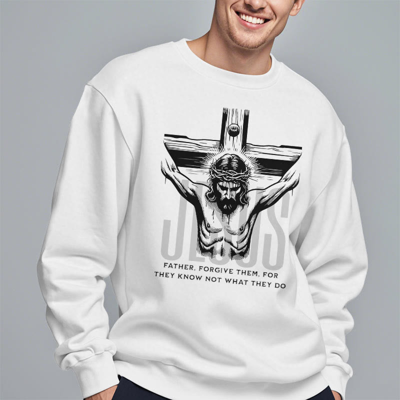 Classic Style Father Forgive Them Crucifix Fleece Lined Polyester Sweatshirt - image 7