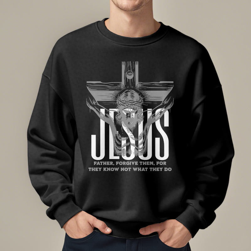 Classic Style Father Forgive Them Crucifix Fleece Lined Polyester Sweatshirt - image 2