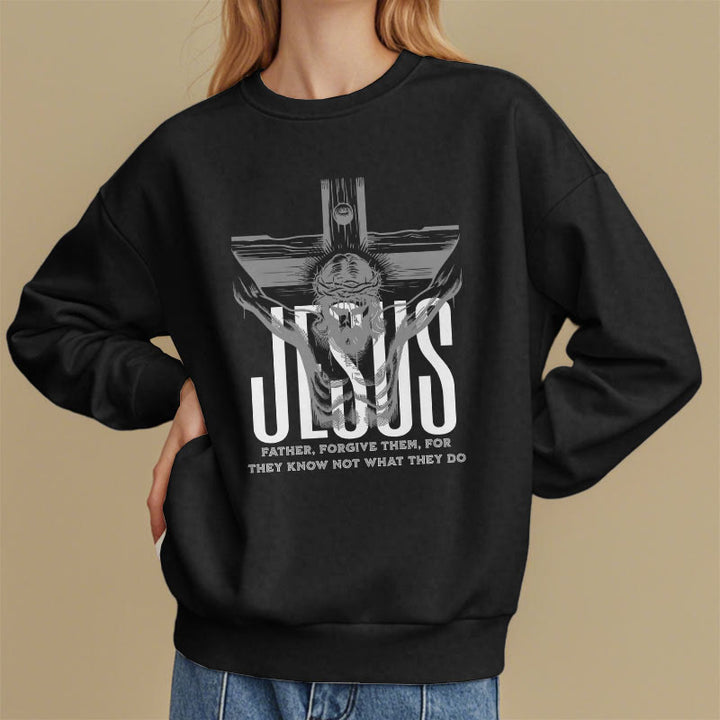 Classic Style Father Forgive Them Crucifix Fleece Lined Polyester Sweatshirt - image 1