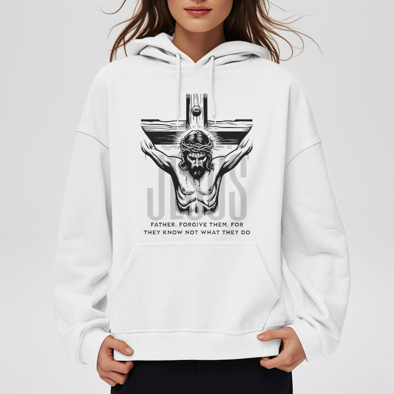Classic Style Father Forgive Them Crucifix Fleece Lined Polyester Hoodie - image 3