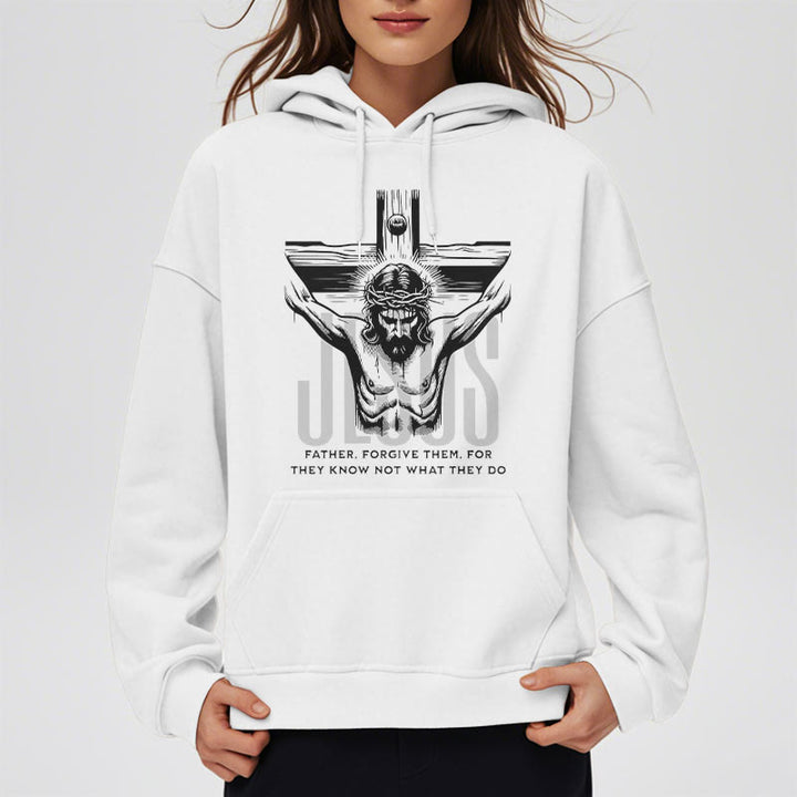Classic Style Father Forgive Them Crucifix Fleece Lined Polyester Hoodie - image 3
