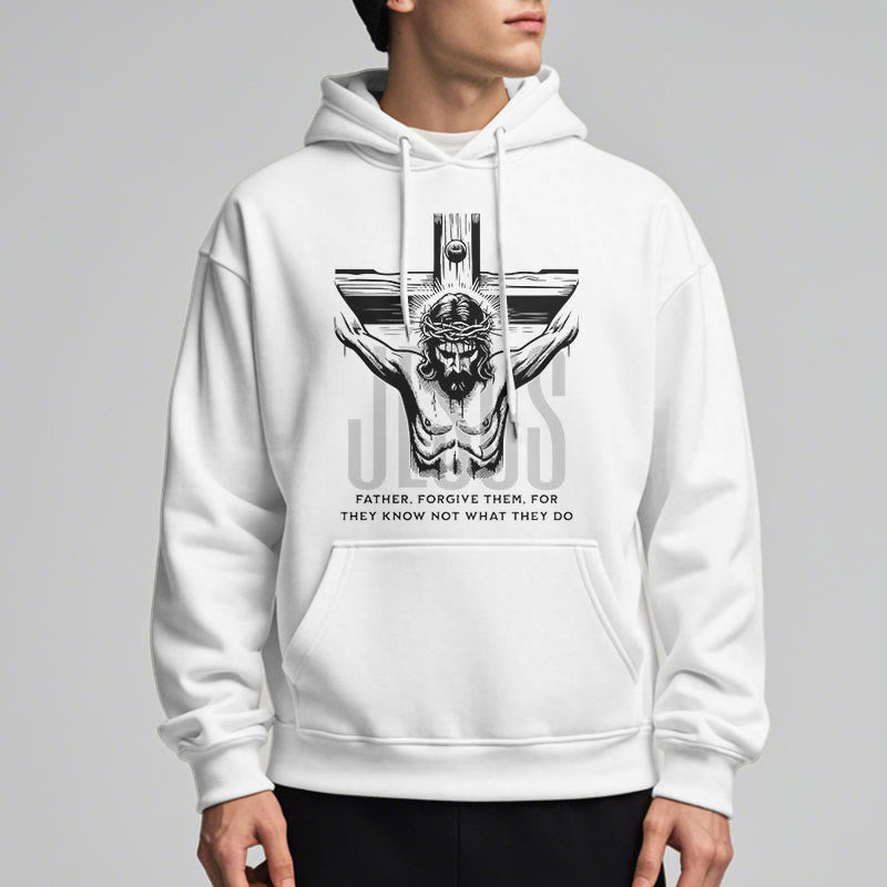 Classic Style Father Forgive Them Crucifix Fleece Lined Polyester Hoodie - image 2