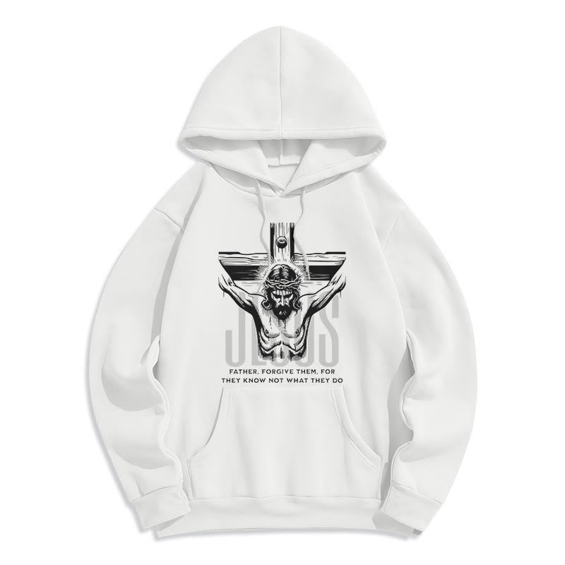 Classic Style Father Forgive Them Crucifix Fleece Lined Polyester Hoodie - White - 2XL - image 0