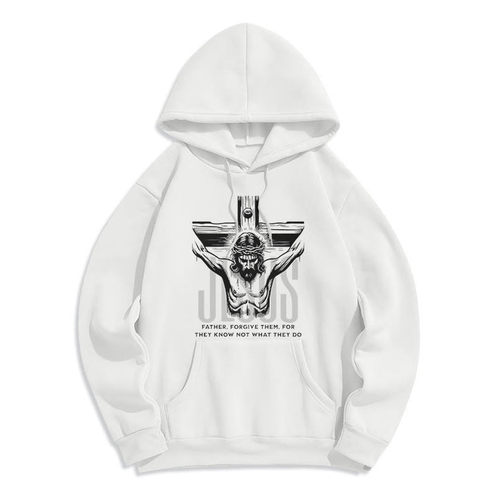 Classic Style Father Forgive Them Crucifix Fleece Lined Polyester Hoodie - White - 2XL - image 0