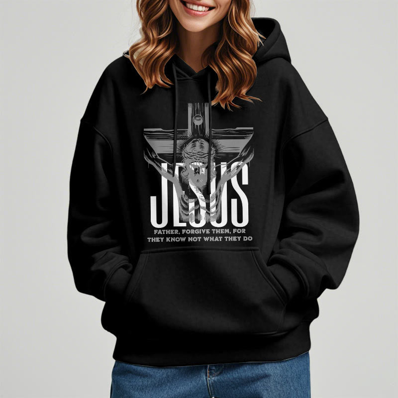 Classic Style Father Forgive Them Crucifix Fleece Lined Polyester Hoodie - image 6
