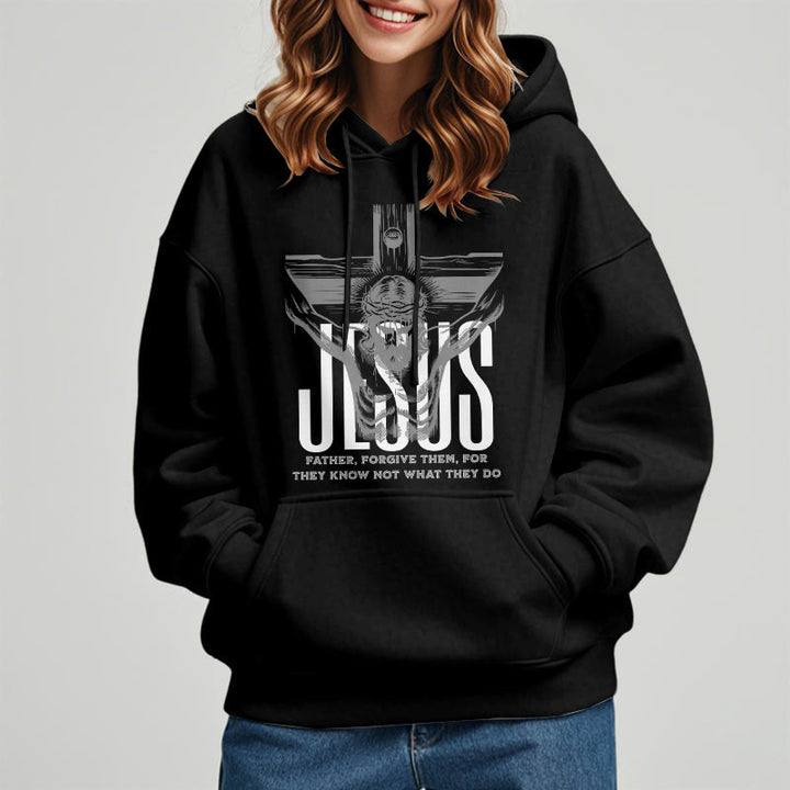 Classic Style Father Forgive Them Crucifix Fleece Lined Polyester Hoodie - image 6