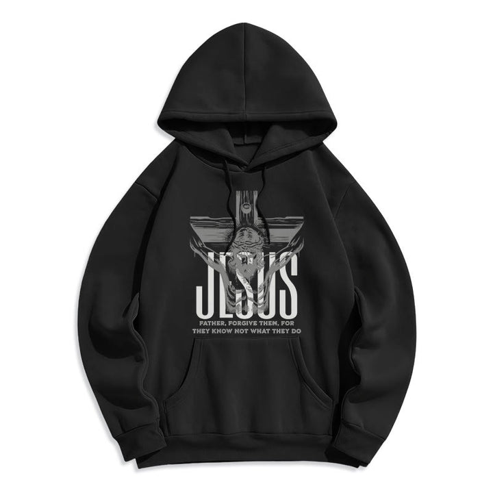 Classic Style Father Forgive Them Crucifix Fleece Lined Polyester Hoodie - Black - 2XL - image 5