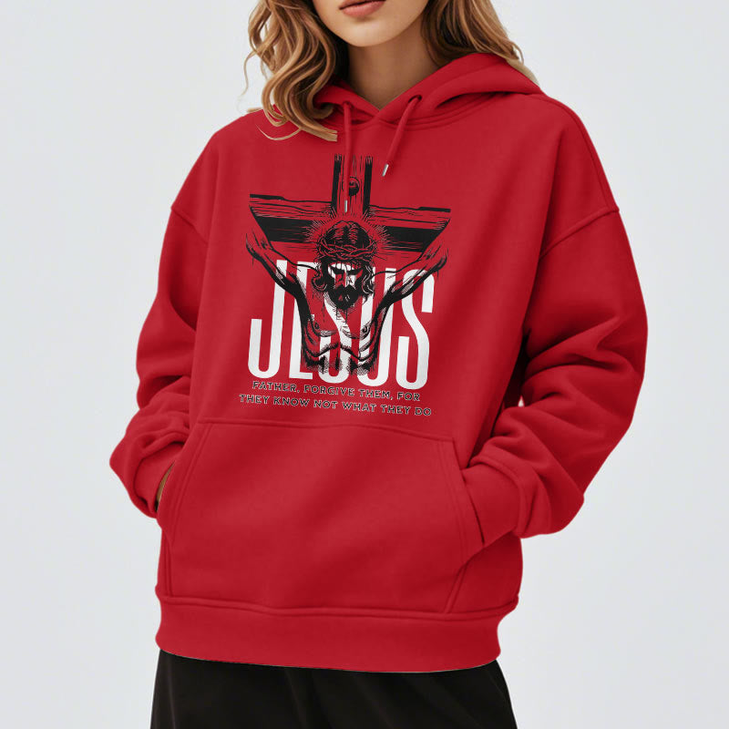 Classic Style Father Forgive Them Crucifix Fleece Lined Polyester Hoodie - image 37