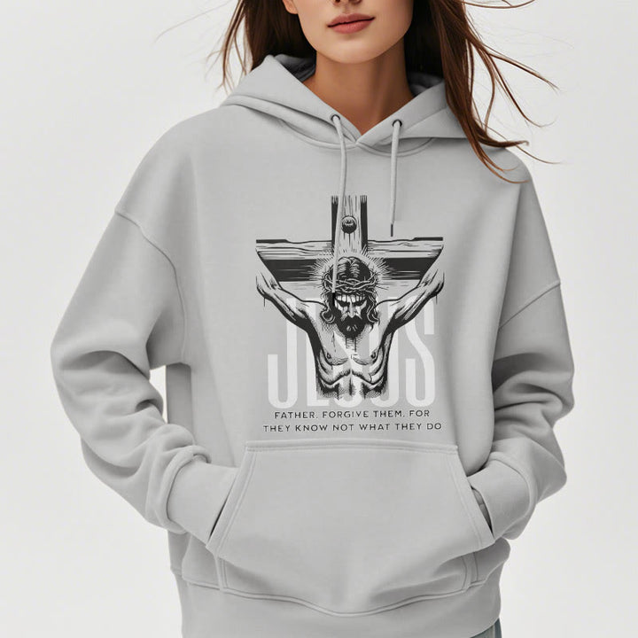 Classic Style Father Forgive Them Crucifix Fleece Lined Polyester Hoodie - image 33