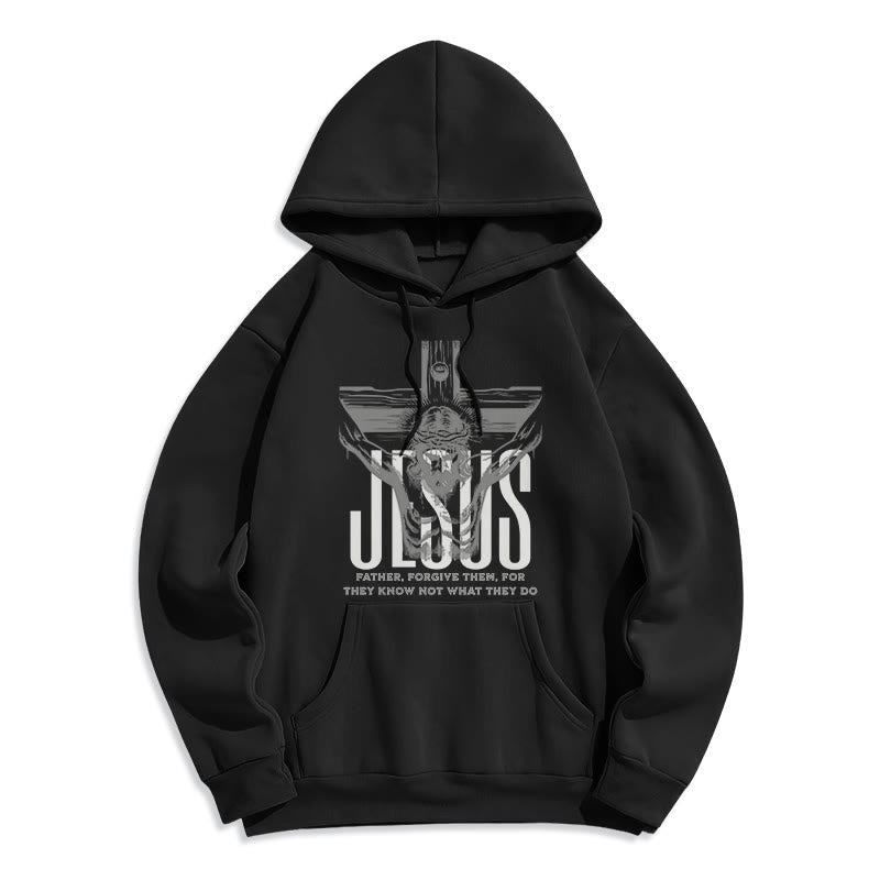 Classic Style Father Forgive Them Crucifix Fleece Lined Polyester Hoodie - Black - 2XL - image 5