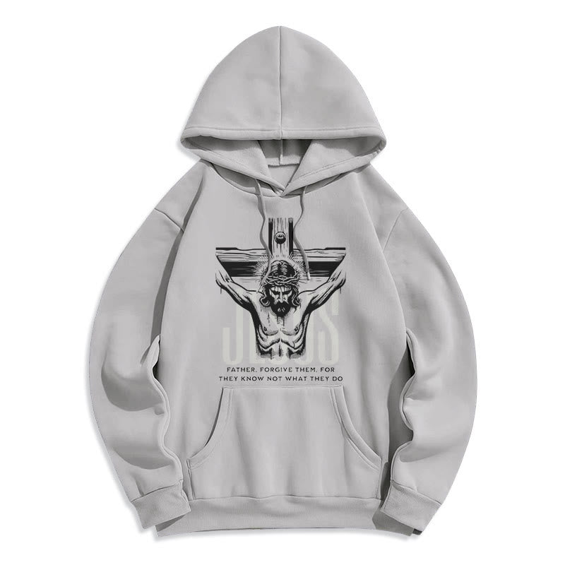 Classic Style Father Forgive Them Crucifix Fleece Lined Polyester Hoodie - Grey - 2XL - image 30