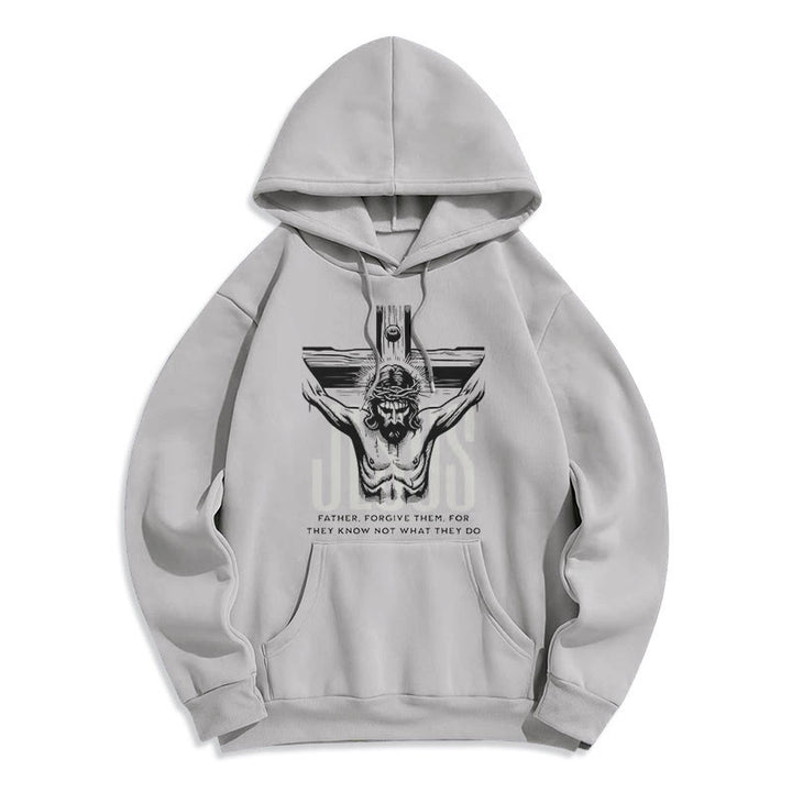 Classic Style Father Forgive Them Crucifix Fleece Lined Polyester Hoodie - Grey - 2XL - image 30