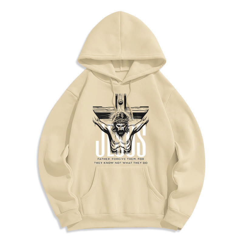 Classic Style Father Forgive Them Crucifix Fleece Lined Polyester Hoodie - Beige - 2XL - image 10