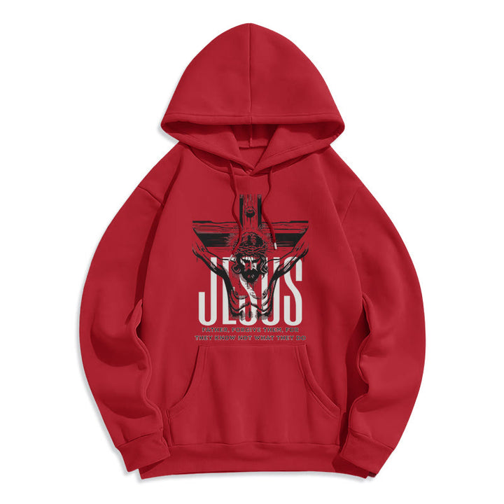 Classic Style Father Forgive Them Crucifix Fleece Lined Polyester Hoodie - Red - 2XL - image 35