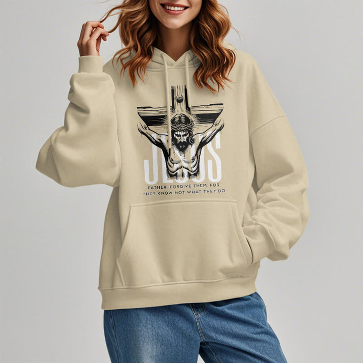 Classic Style Father Forgive Them Crucifix Fleece Lined Polyester Hoodie - image 13