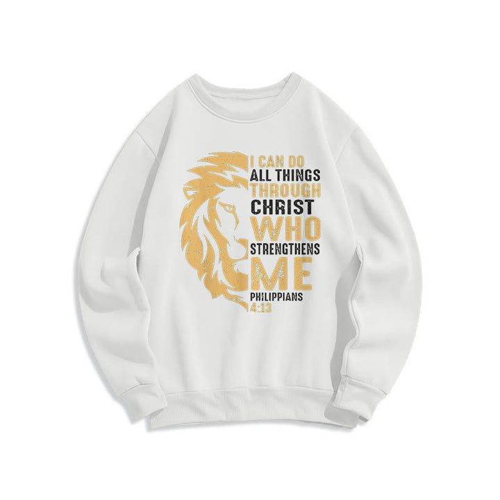 Quotation Style Christ Strengthens Me Fleece Lined Polyester Sweatshirt - White - 2XL - image 10