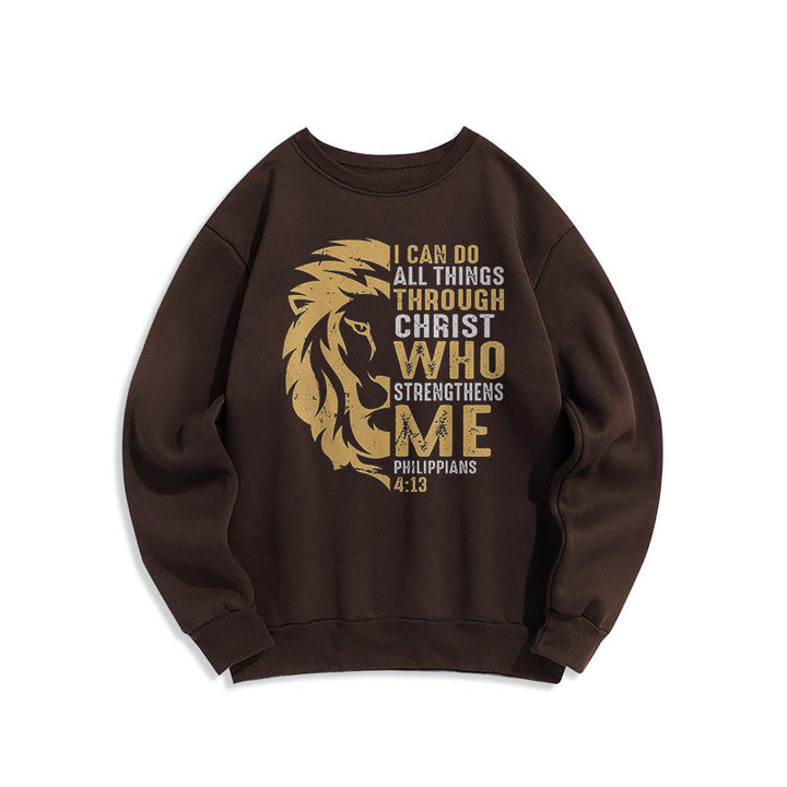 Quotation Style Christ Strengthens Me Fleece Lined Polyester Sweatshirt - Brown - 2XL - image 20