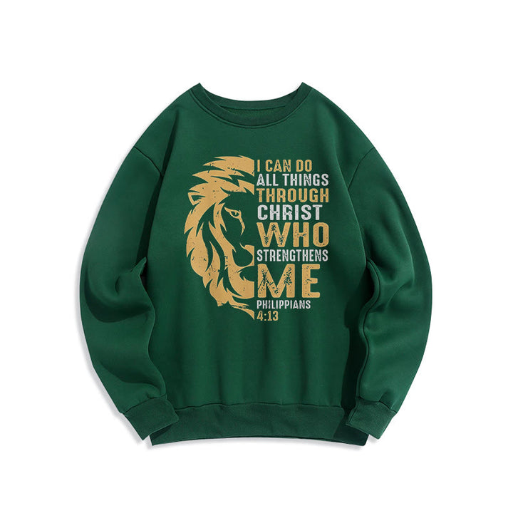 Quotation Style Christ Strengthens Me Fleece Lined Polyester Sweatshirt - Green - 2XL - image 0