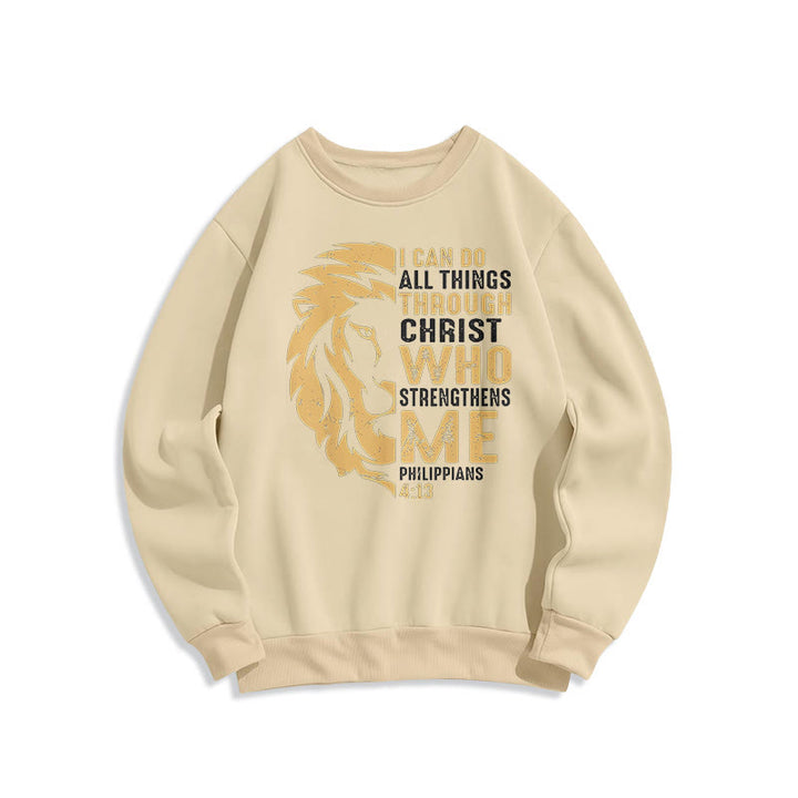 Quotation Style Christ Strengthens Me Fleece Lined Polyester Sweatshirt - Beige - 2XL - image 15