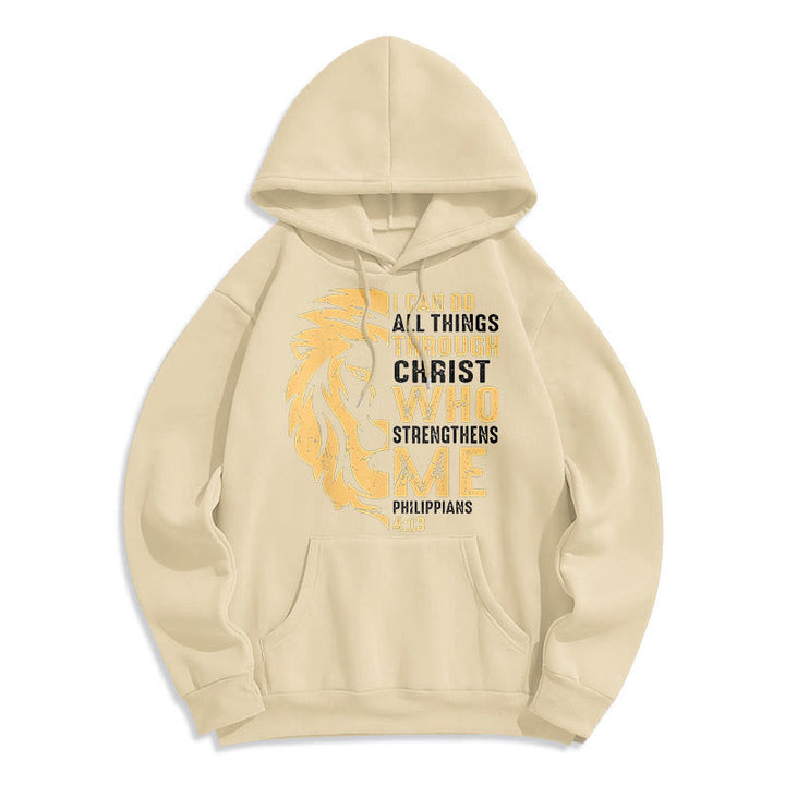 Quotation Style Christ Strengthens Me Fleece Lined Polyester Hoodie - Beige - 2XL - image 15