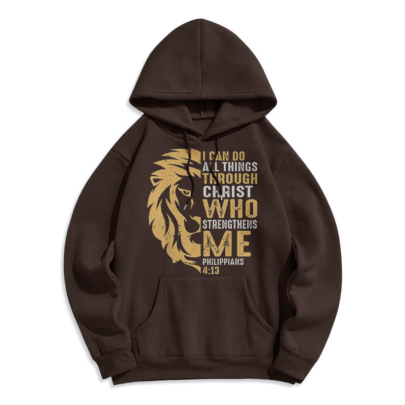 Quotation Style Christ Strengthens Me Fleece Lined Polyester Hoodie