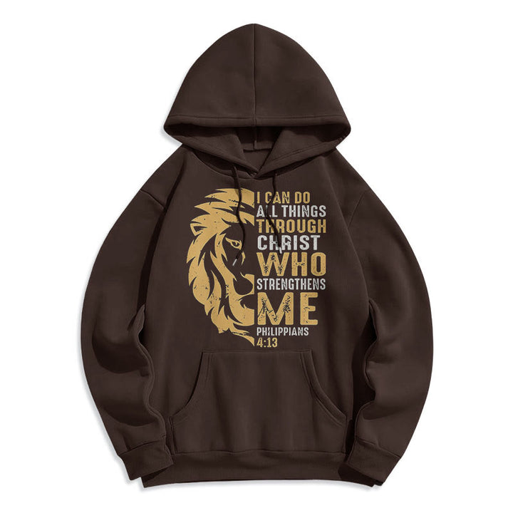 Quotation Style Christ Strengthens Me Fleece Lined Polyester Hoodie - Brown - 2XL - image 20