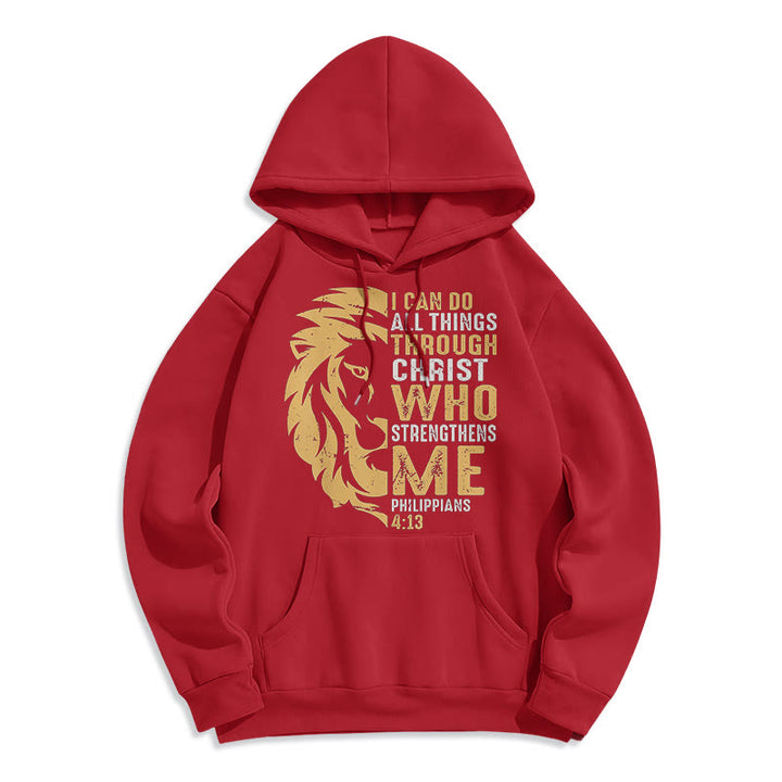 Quotation Style Christ Strengthens Me Fleece Lined Polyester Hoodie - Red - 2XL - image 35