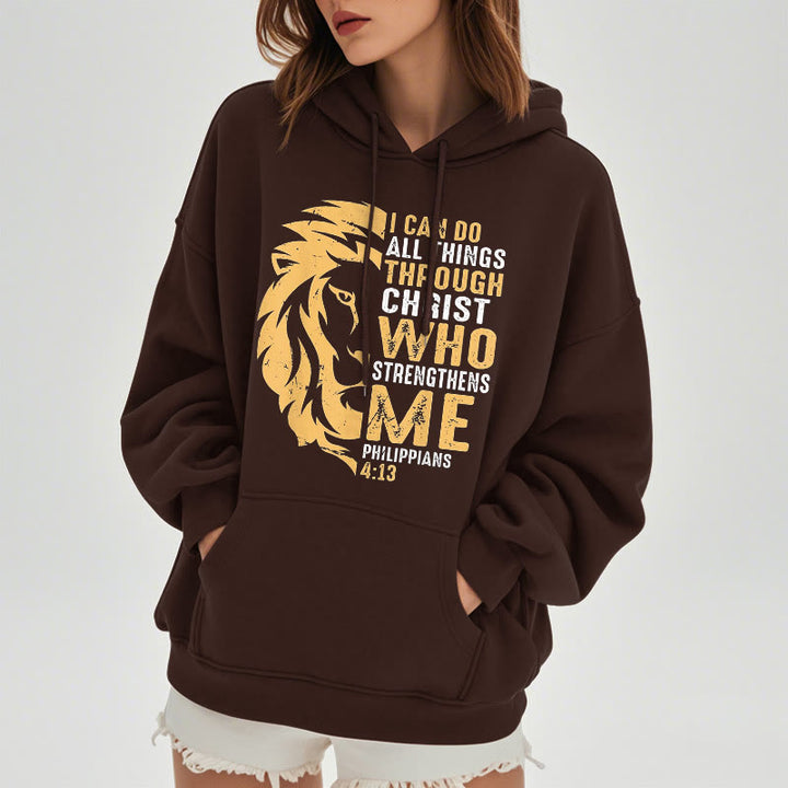 Quotation Style Christ Strengthens Me Fleece Lined Polyester Hoodie