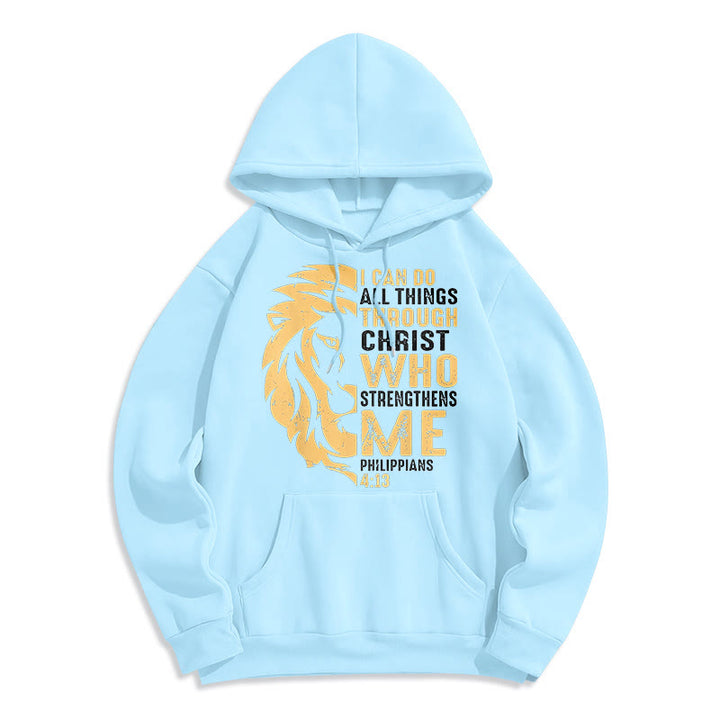 Quotation Style Christ Strengthens Me Fleece Lined Polyester Hoodie
