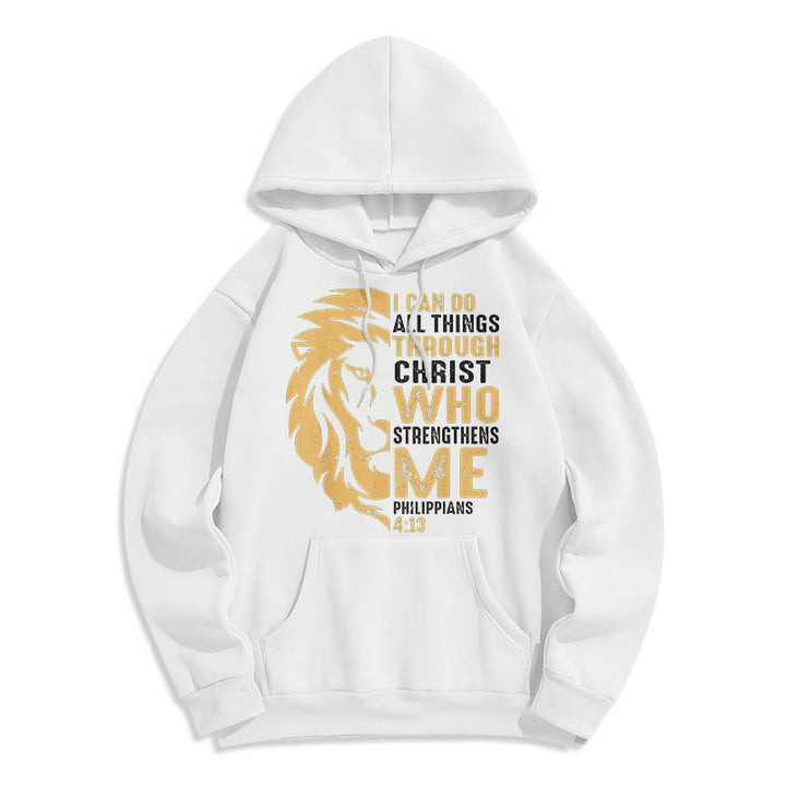 Quotation Style Christ Strengthens Me Fleece Lined Polyester Hoodie