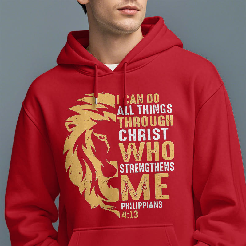 Quotation Style Christ Strengthens Me Fleece Lined Polyester Hoodie