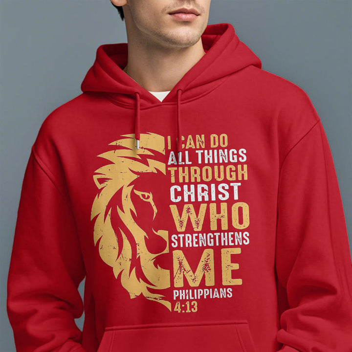 Quotation Style Christ Strengthens Me Fleece Lined Polyester Hoodie