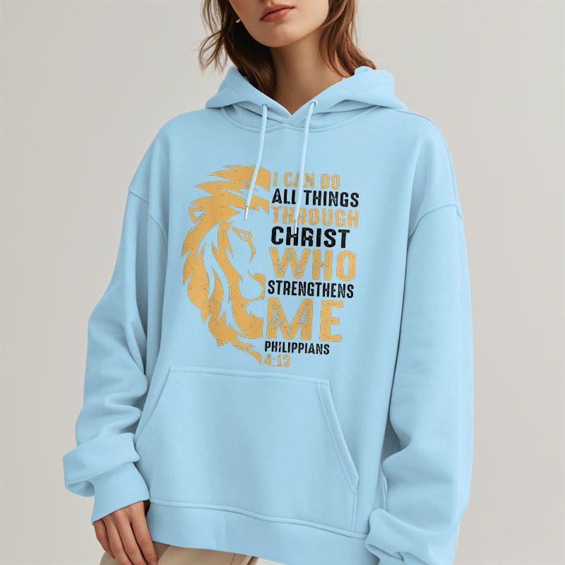 Quotation Style Christ Strengthens Me Fleece Lined Polyester Hoodie