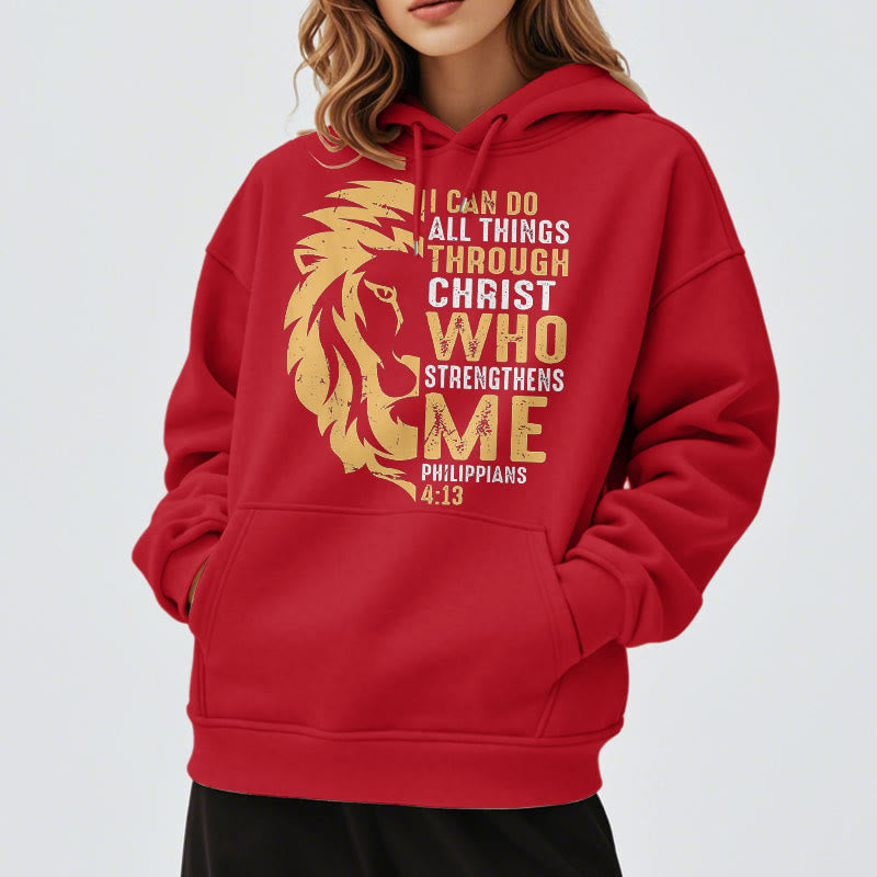 Quotation Style Christ Strengthens Me Fleece Lined Polyester Hoodie