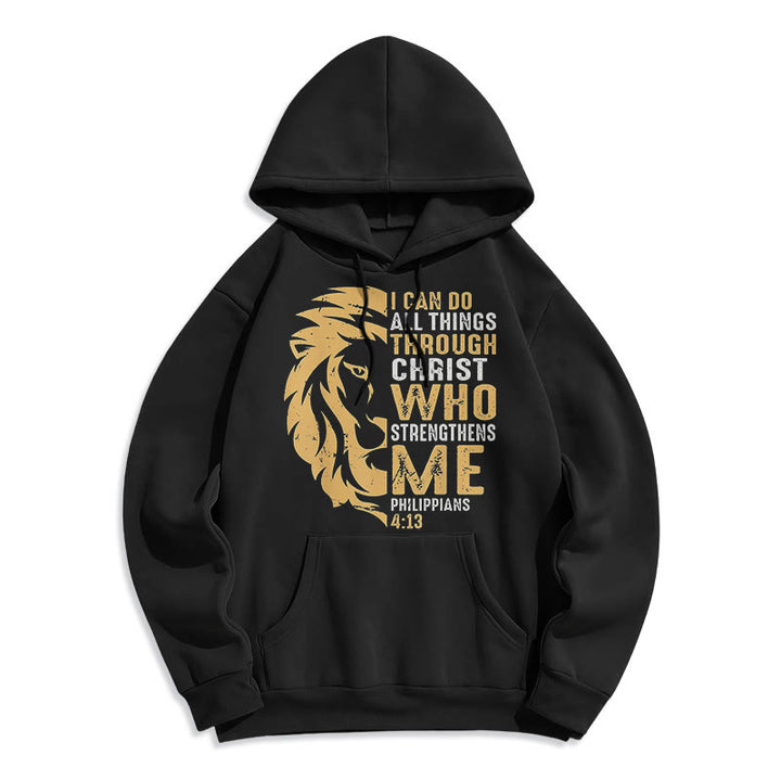 Christianartworkshop Quotation Style Christ Strengthens Me Fleece Lined Polyester Hoodie - Black - 2XL - image 5