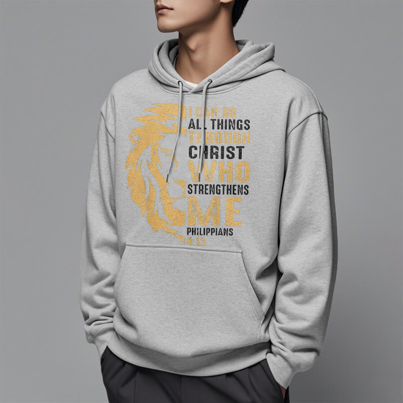 Quotation Style Christ Strengthens Me Fleece Lined Polyester Hoodie